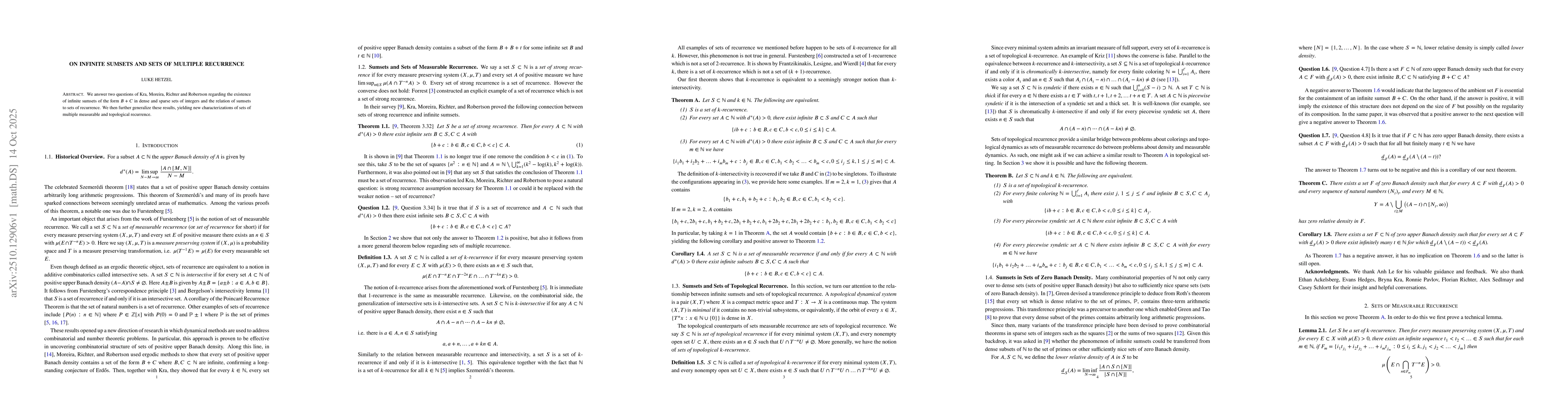 Thumbnail for On infinite sumsets and sets of multiple recurrence