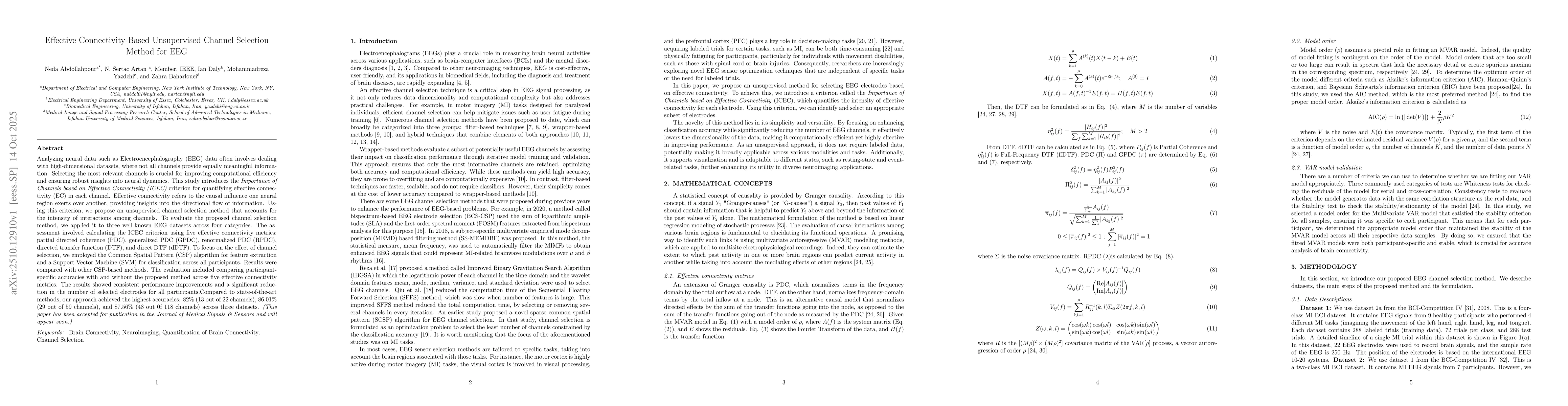 Thumbnail for Effective Connectivity-Based Unsupervised Channel Selection Method for
  EEG