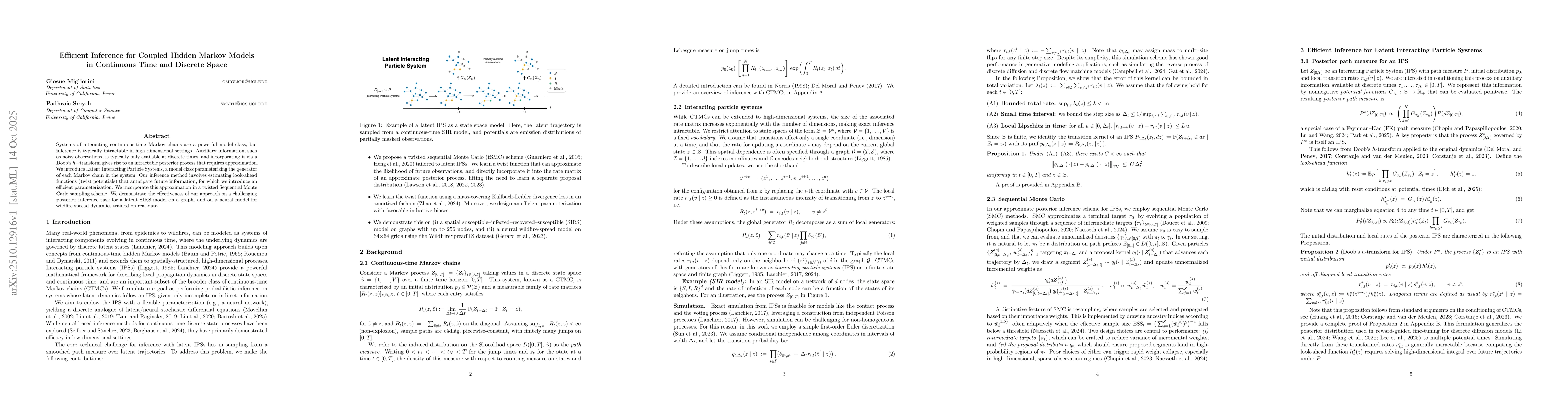 Thumbnail for Efficient Inference for Coupled Hidden Markov Models in Continuous Time
  and Discrete Space