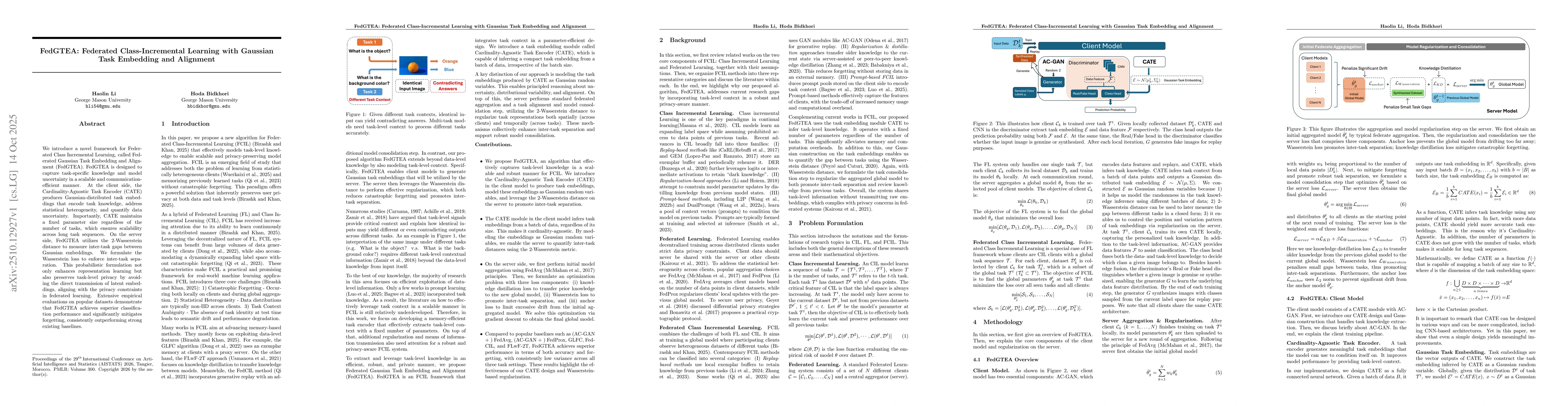 Thumbnail for FedGTEA: Federated Class-Incremental Learning with Gaussian Task
  Embedding and Alignment