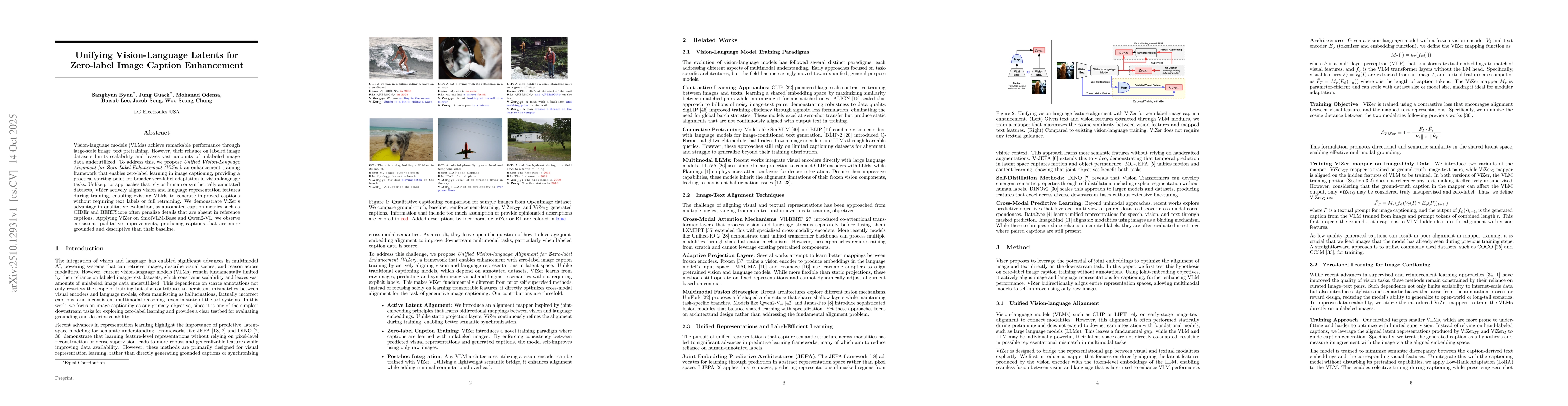 Thumbnail for Unifying Vision-Language Latents for Zero-label Image Caption
  Enhancement