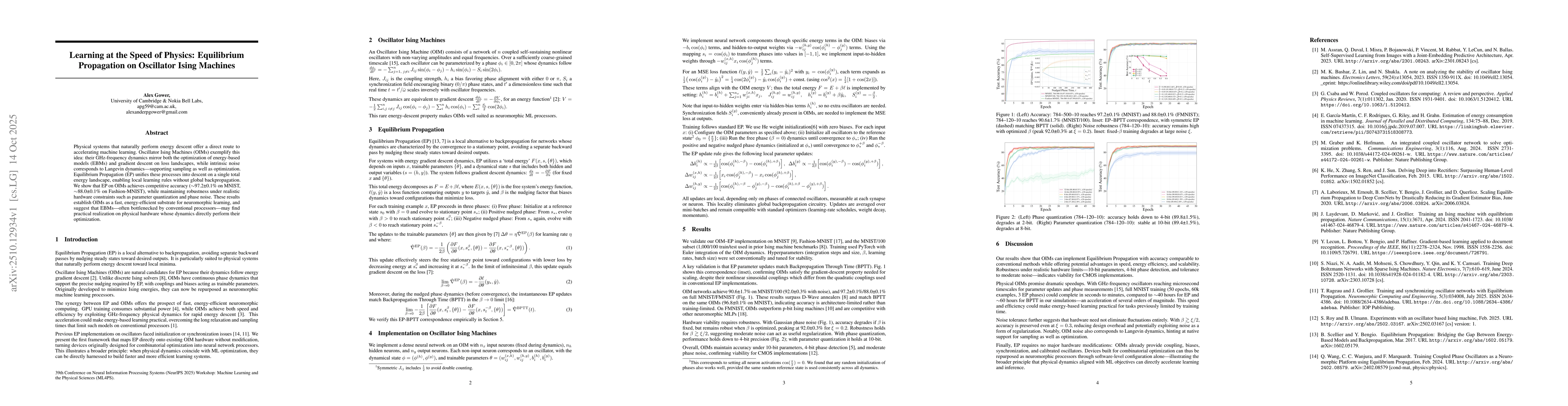 Thumbnail for Learning at the Speed of Physics: Equilibrium Propagation on Oscillator
  Ising Machines