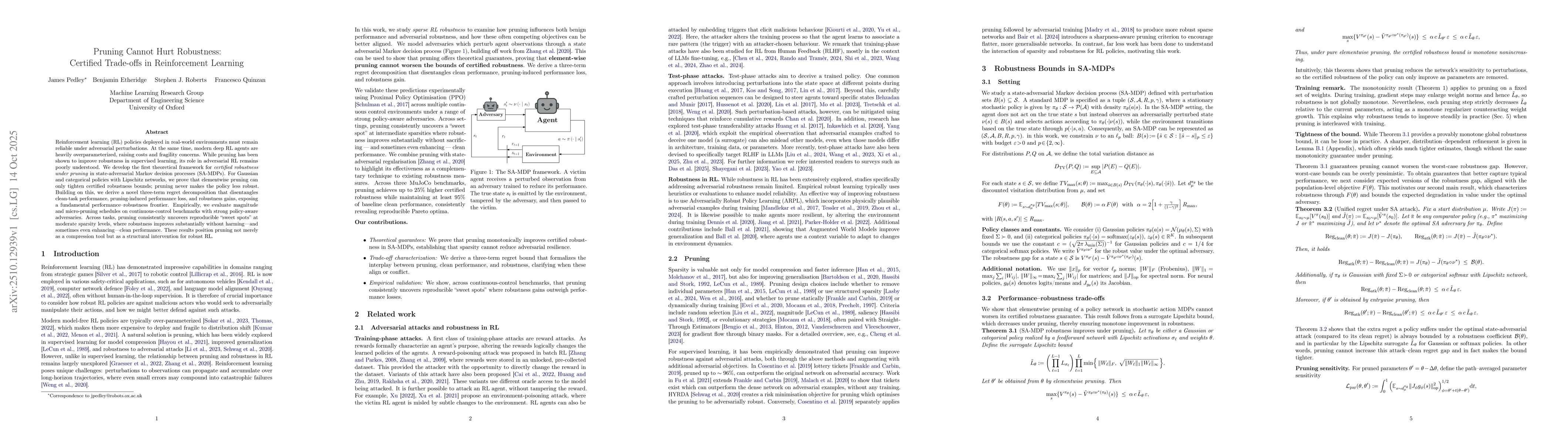 Thumbnail for Pruning Cannot Hurt Robustness: Certified Trade-offs in Reinforcement
  Learning
