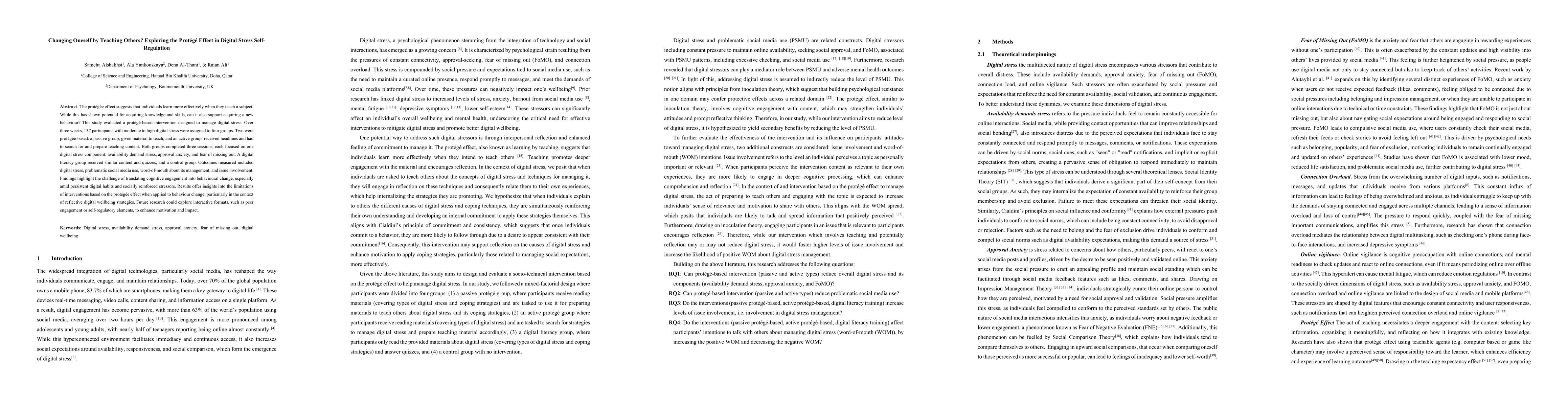 Thumbnail for Changing Oneself by Teaching Others? Exploring the Protégé Effect in
  Digital Stress Self-Regulation