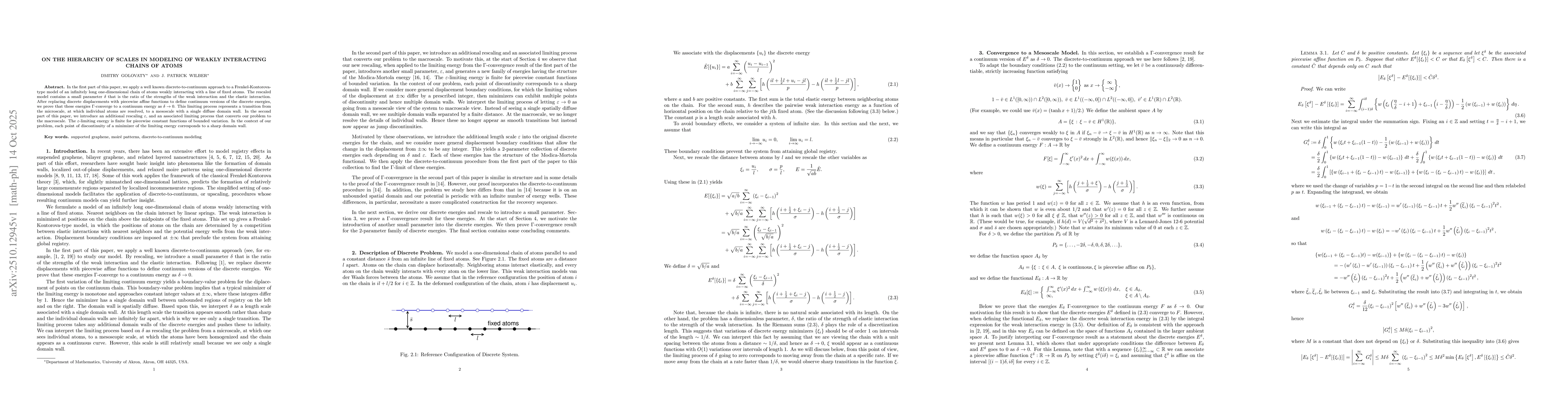 Thumbnail for On the Hierarchy of Scales in Modeling of Weakly Interacting Chains of
  Atoms