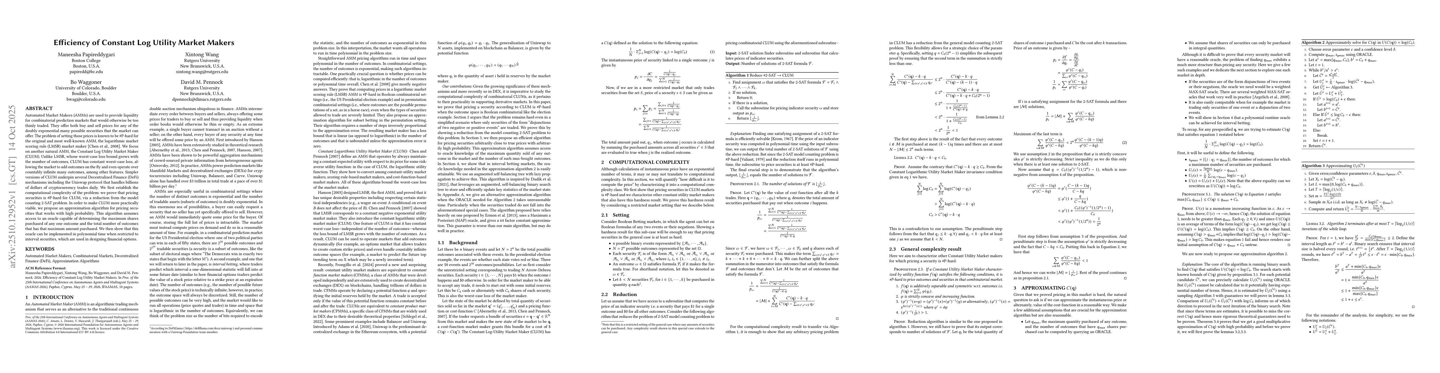 Thumbnail for Efficiency of Constant Log Utility Market Makers