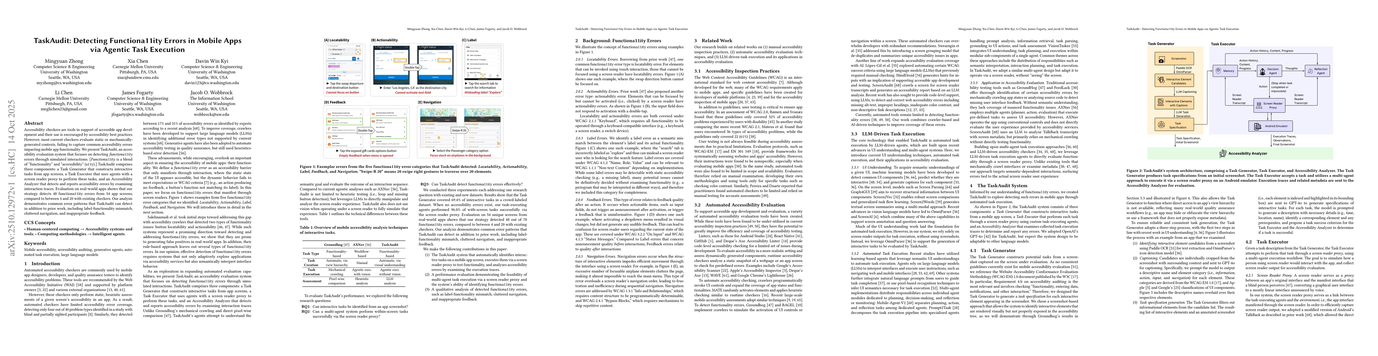 Thumbnail for TaskAudit: Detecting Functiona11ity Errors in Mobile Apps via Agentic
  Task Execution