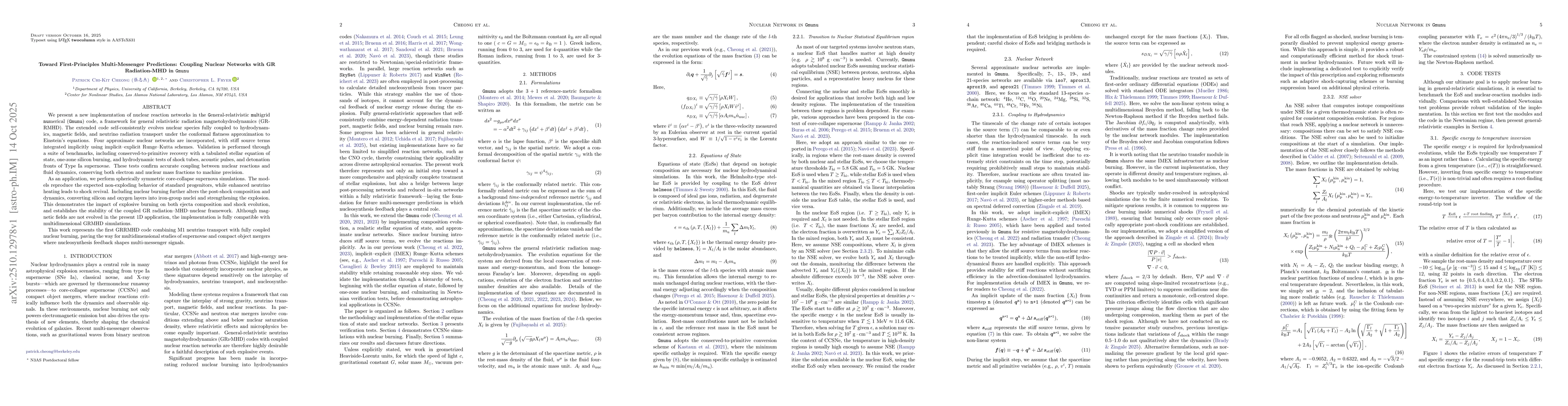 Thumbnail for Toward First-Principles Multi-Messenger Predictions: Coupling Nuclear
  Networks with GR Radiation-MHD in {\tt Gmunu}