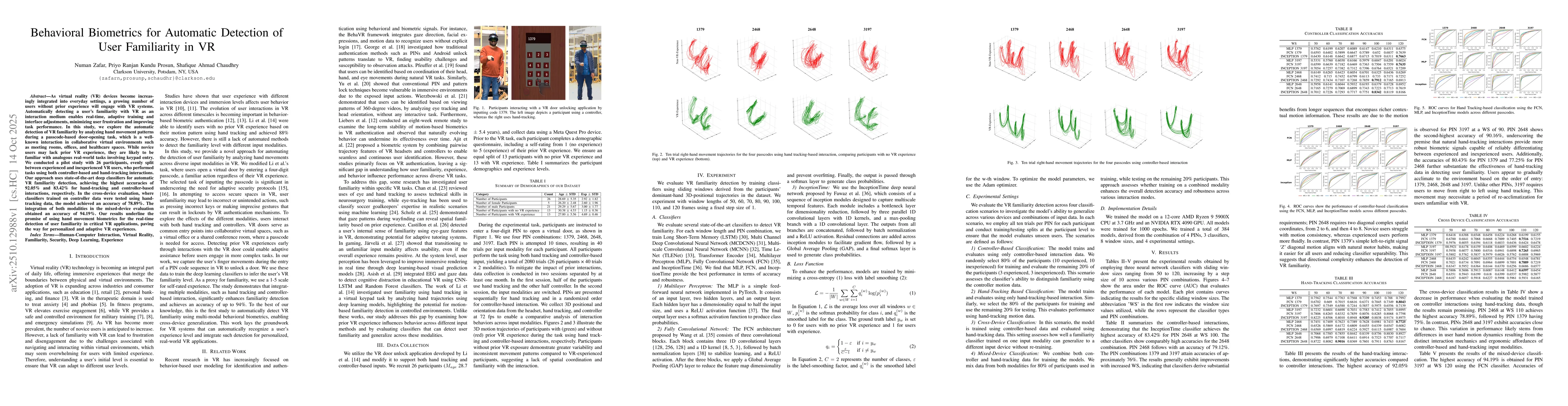 Thumbnail for Behavioral Biometrics for Automatic Detection of User Familiarity in VR