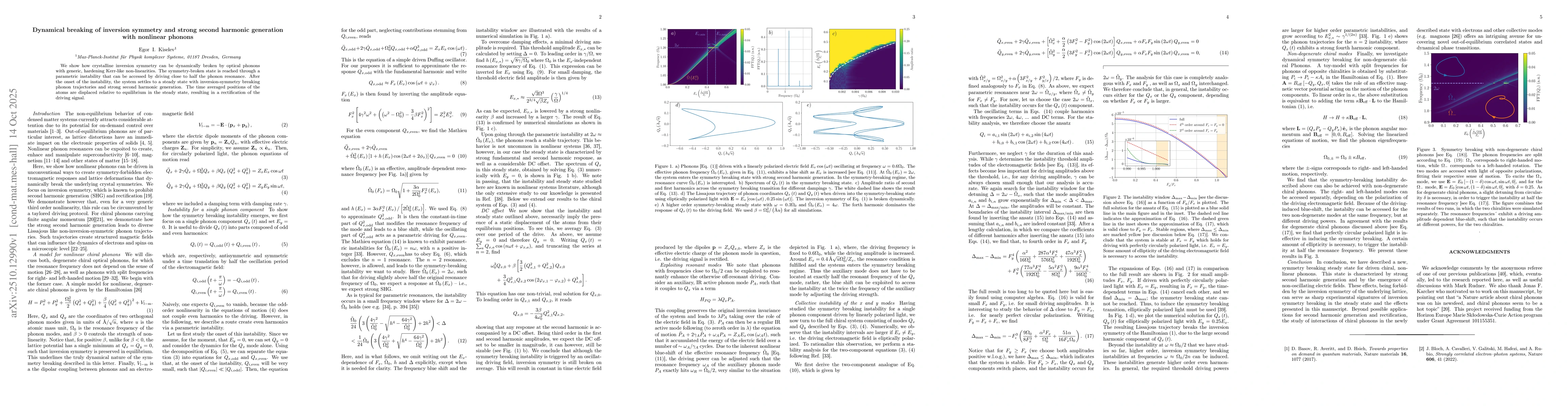 Thumbnail for Dynamical breaking of inversion symmetry and strong second harmonic
  generation with nonlinear phonons