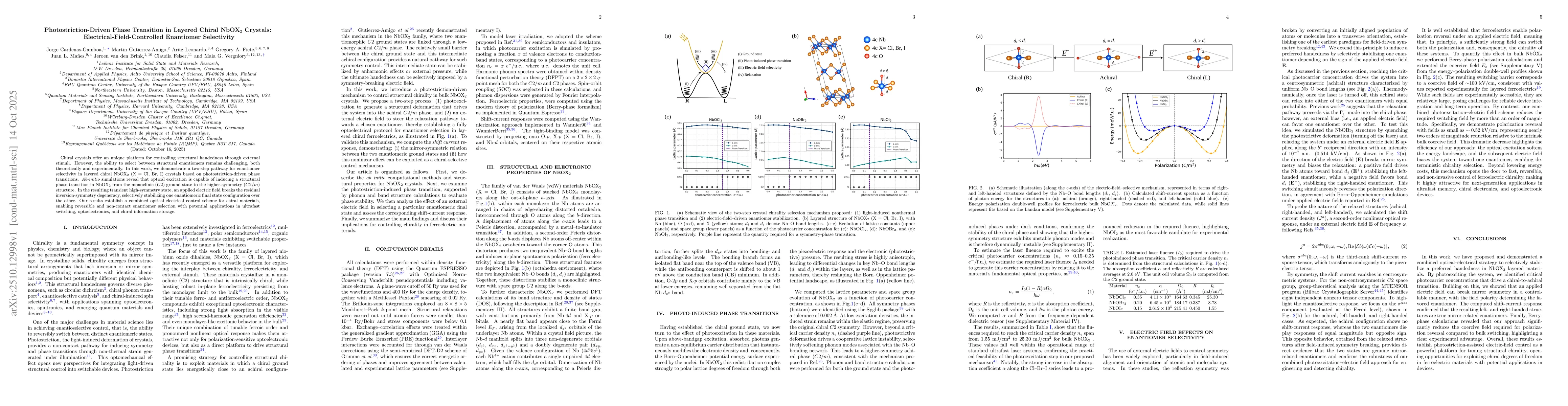 Thumbnail for Photostriction-Driven Phase Transition in Layered Chiral NbOX$_2$
  Crystals: Electrical-Field-Controlled Enantiomer Selectivity