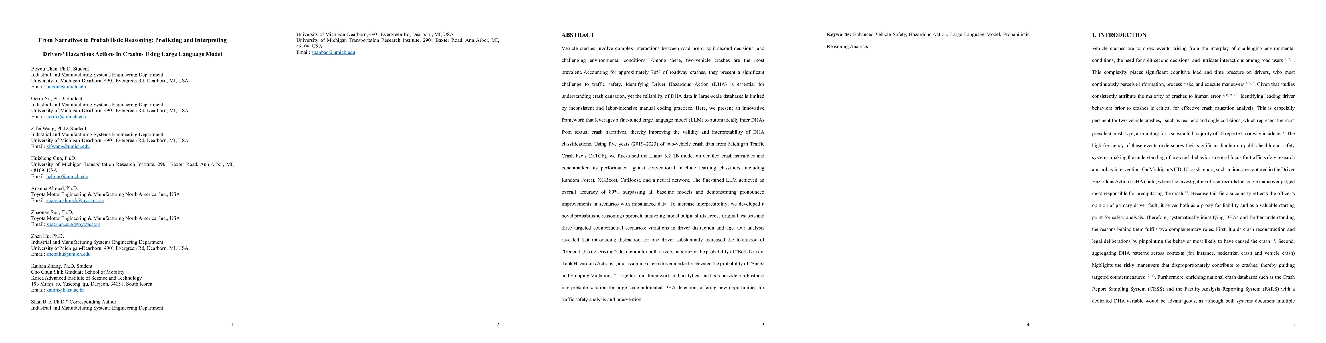 Thumbnail for From Narratives to Probabilistic Reasoning: Predicting and Interpreting
  Drivers' Hazardous Actions in Crashes Using Large Language Model