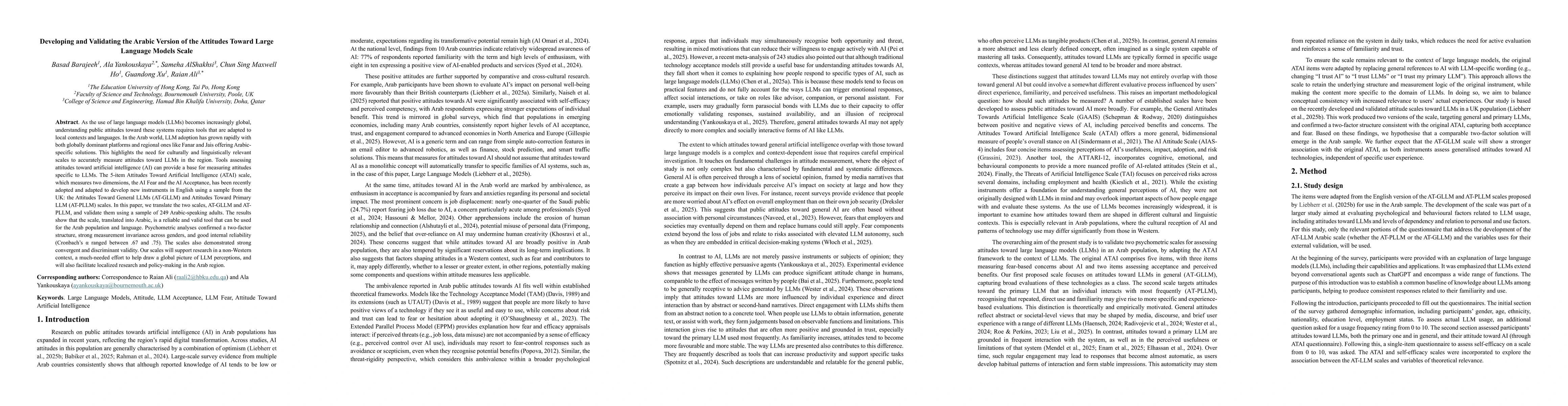 Thumbnail for Developing and Validating the Arabic Version of the Attitudes Toward
  Large Language Models Scale