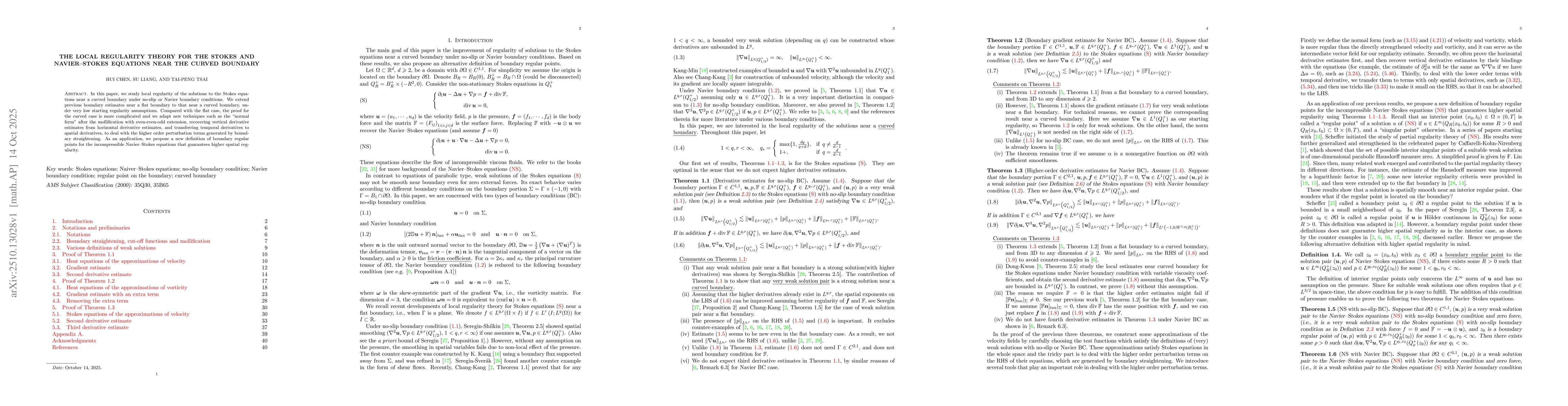 Thumbnail for The local regularity theory for the Stokes and Navier--Stokes equations
  near the curved boundary