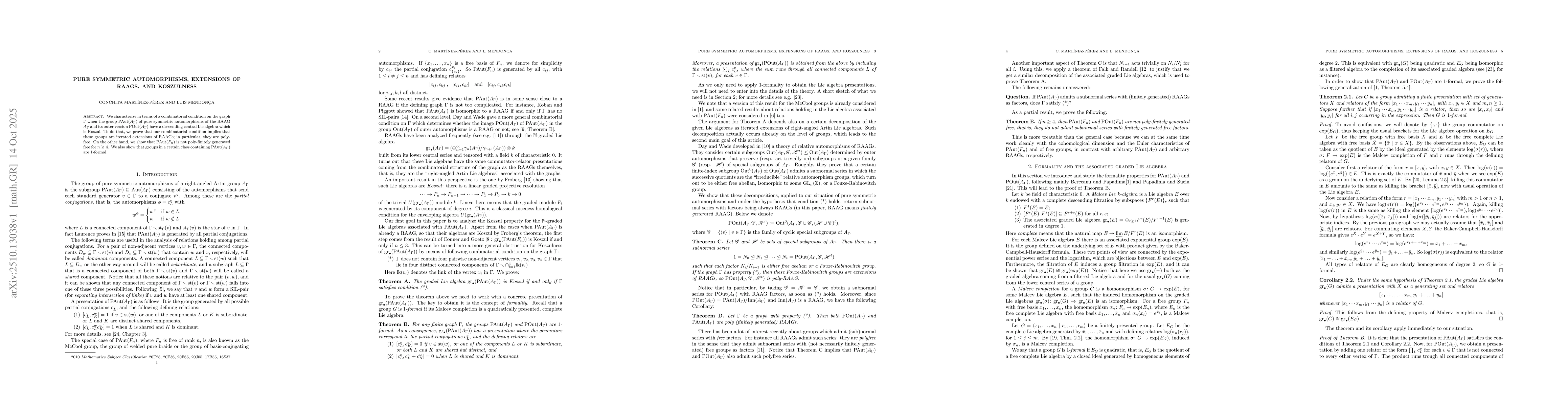 Thumbnail for Pure symmetric automorphisms, extensions of RAAGs, and Koszulness