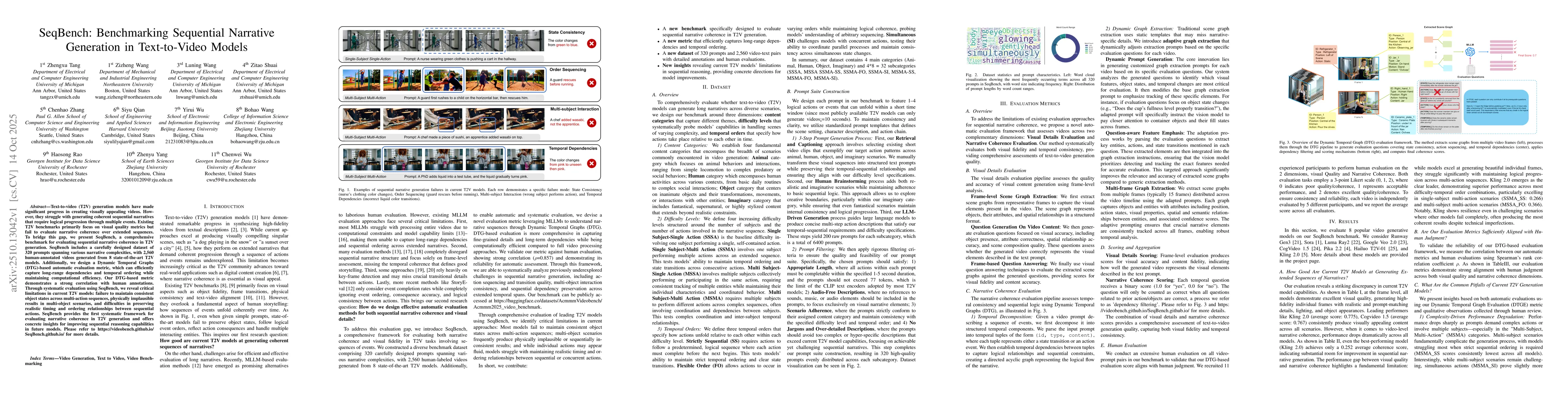Thumbnail for SeqBench: Benchmarking Sequential Narrative Generation in Text-to-Video
  Models