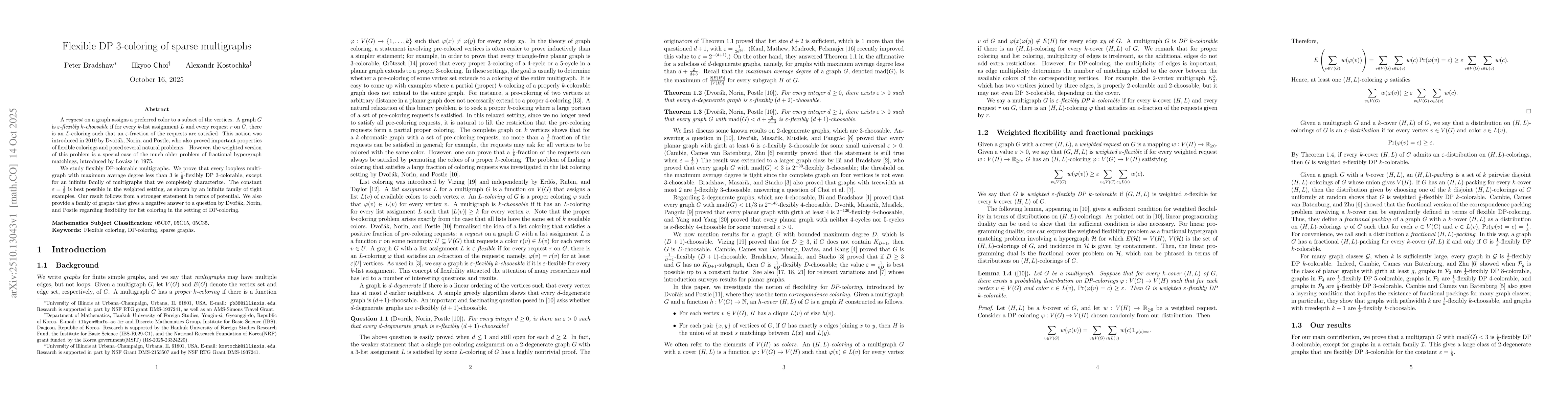 Thumbnail for Flexible DP 3-coloring of sparse multigraphs