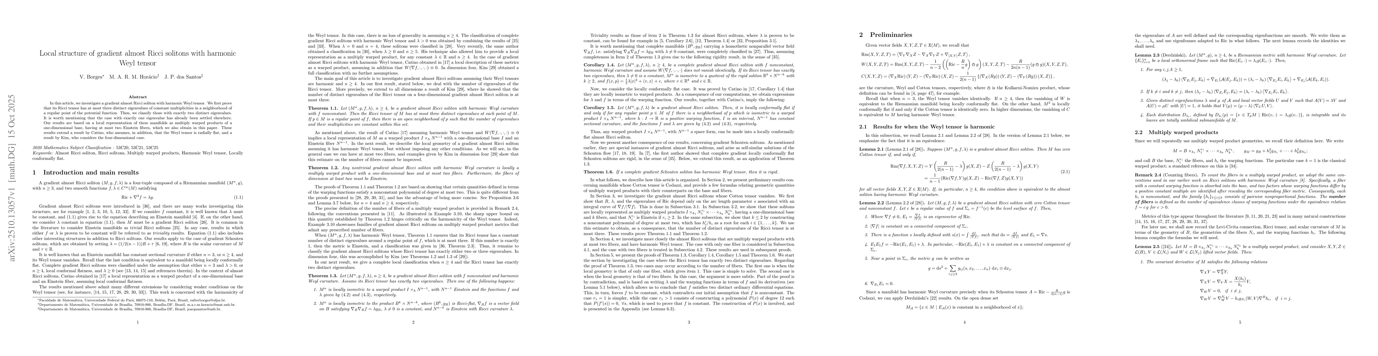 Thumbnail for Local structure of gradient almost Ricci solitons with harmonic Weyl
  tensor