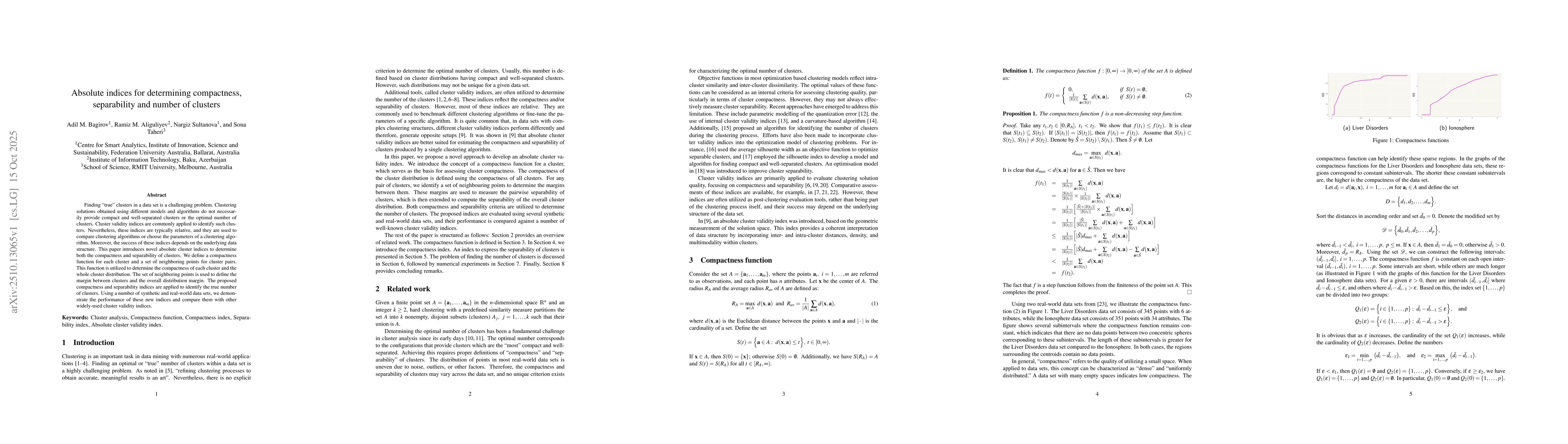 Thumbnail for Absolute indices for determining compactness, separability and number of
  clusters