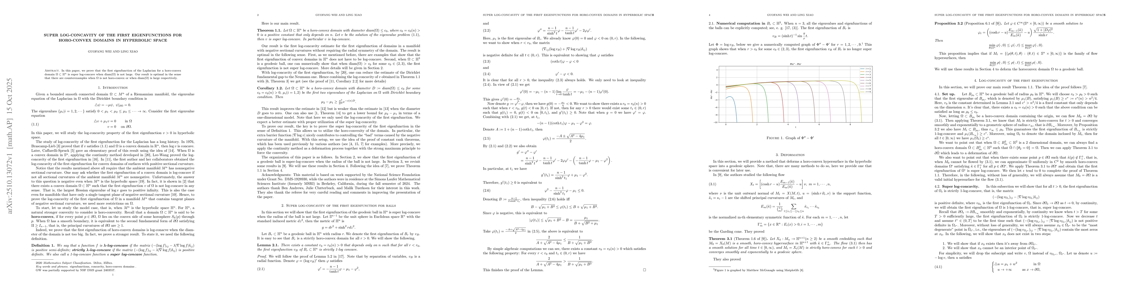 Thumbnail for Super Log-concavity of the First Eigenfunctions for Horo-convex Domains
  in Hyperbolic Space