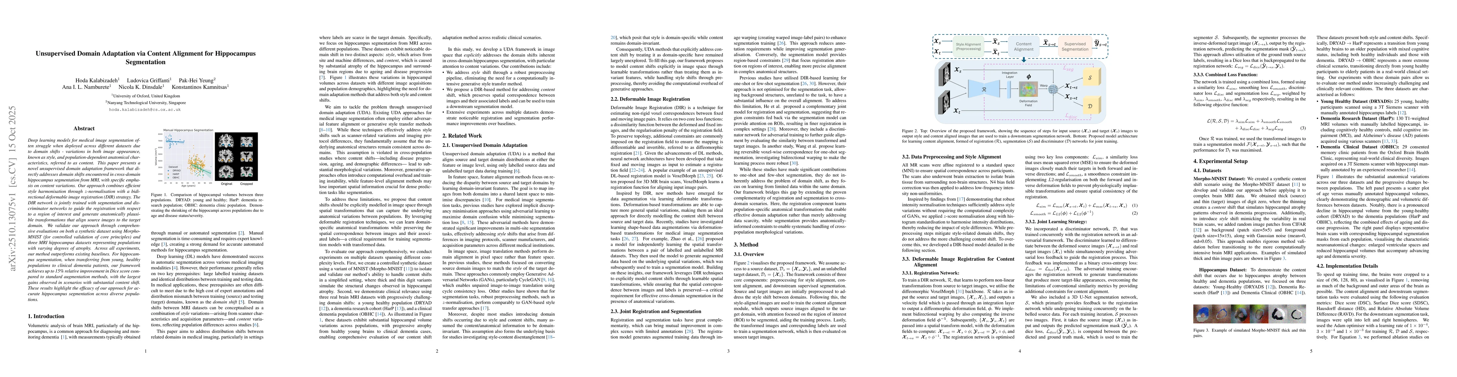 Thumbnail for Unsupervised Domain Adaptation via Content Alignment for Hippocampus
  Segmentation