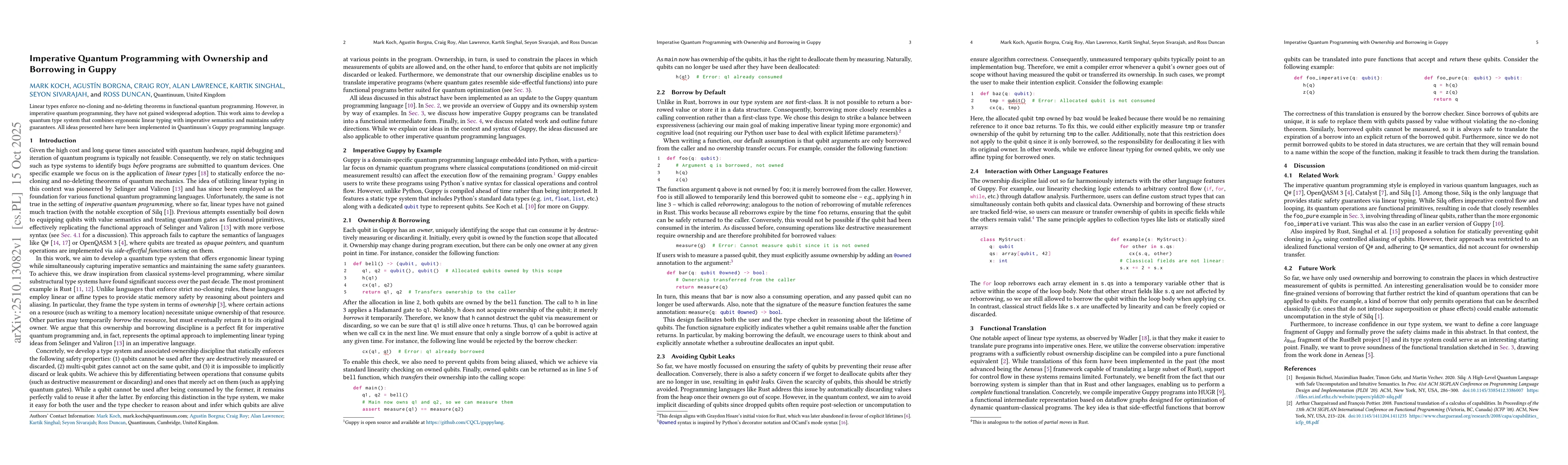 Thumbnail for Imperative Quantum Programming with Ownership and Borrowing in Guppy