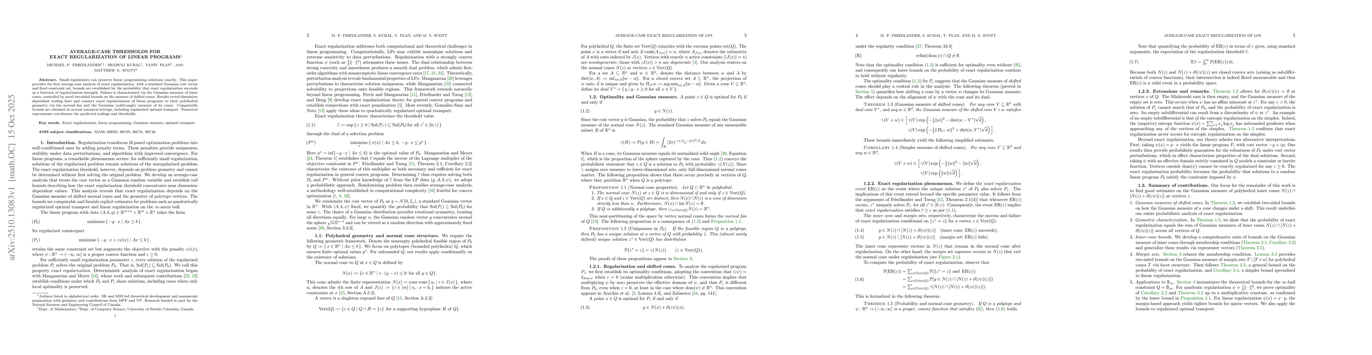 Thumbnail for Average-case thresholds for exact regularization of linear programs