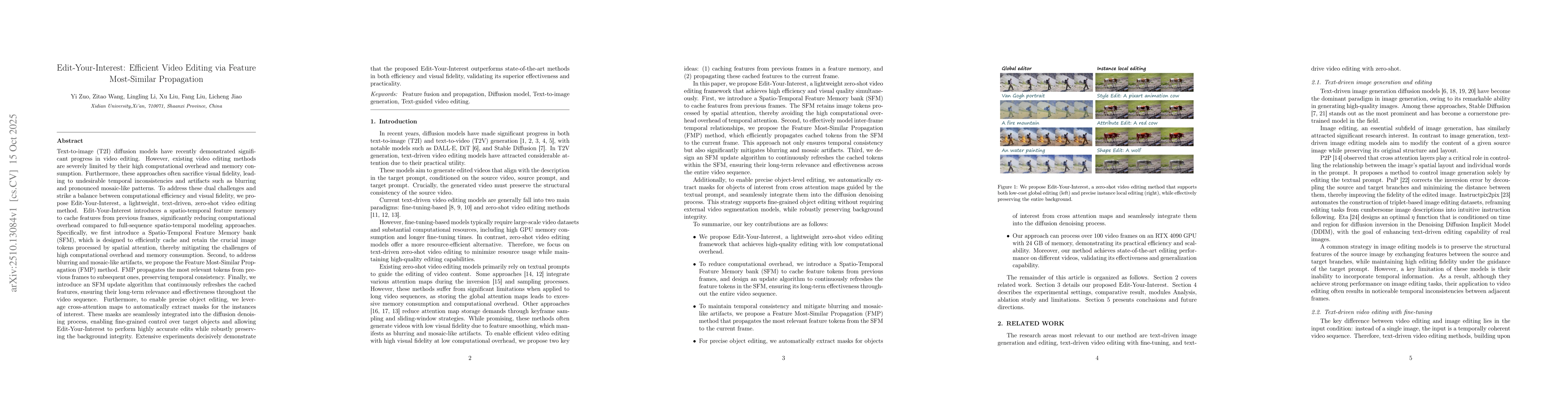Thumbnail for Edit-Your-Interest: Efficient Video Editing via Feature Most-Similar
  Propagation