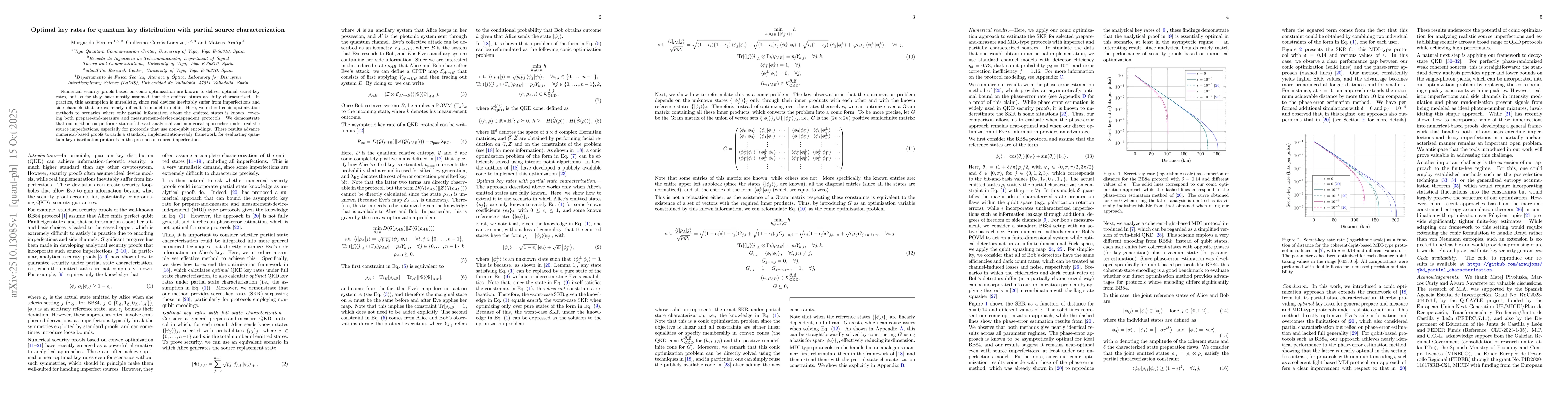 Thumbnail for Optimal key rates for quantum key distribution with partial source
  characterization
