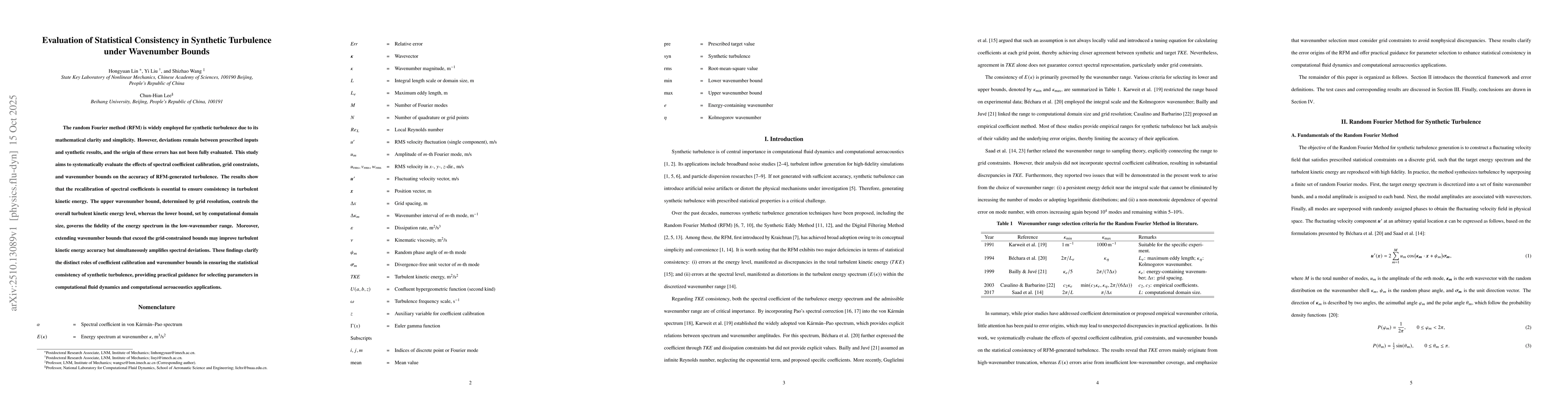 Thumbnail for Evaluation of Statistical Consistency in Synthetic Turbulence under
  Wavenumber Bounds