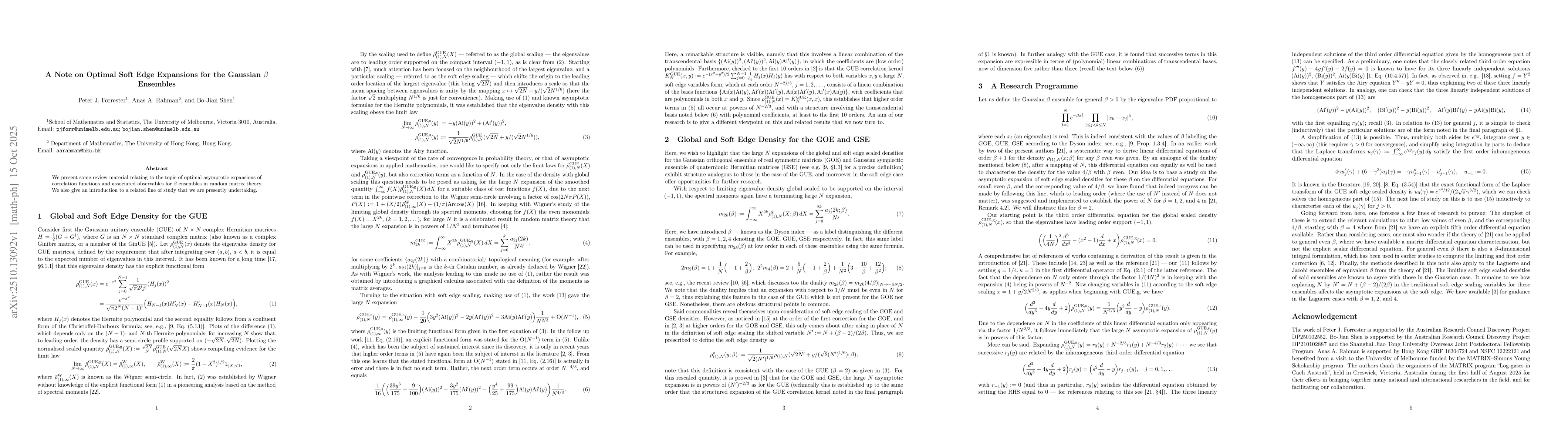 Thumbnail for A Note on Optimal Soft Edge Expansions for the Gaussian $β$
  Ensembles