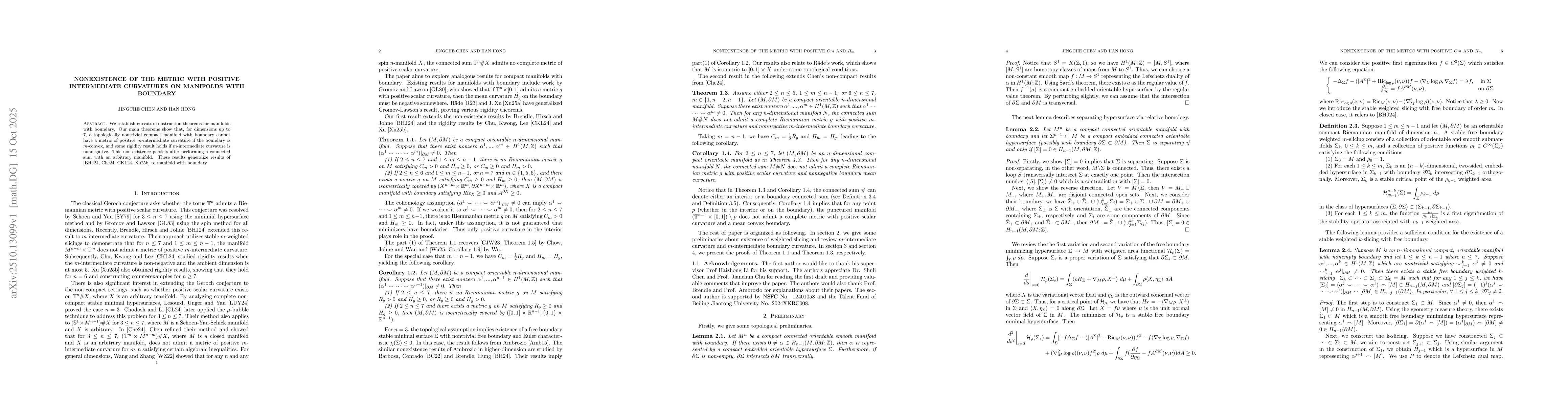 Thumbnail for Nonexistence of the metric with positive intermediate curvatures on
  manifolds with boundary