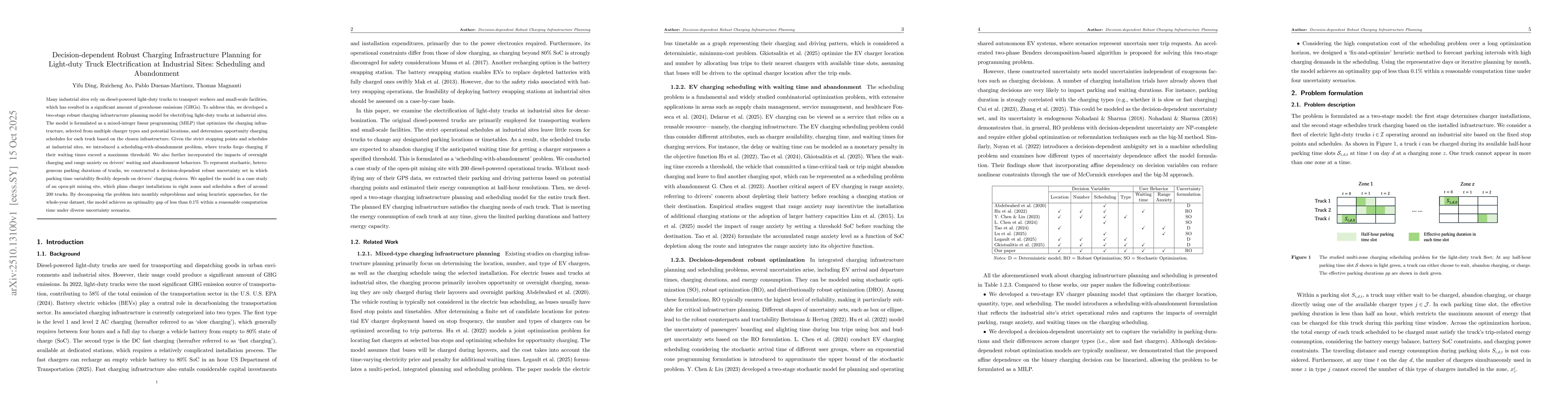 Thumbnail for Decision-dependent Robust Charging Infrastructure Planning for
  Light-duty Truck Electrification at Industrial Sites: Scheduling and
  Abandonment
