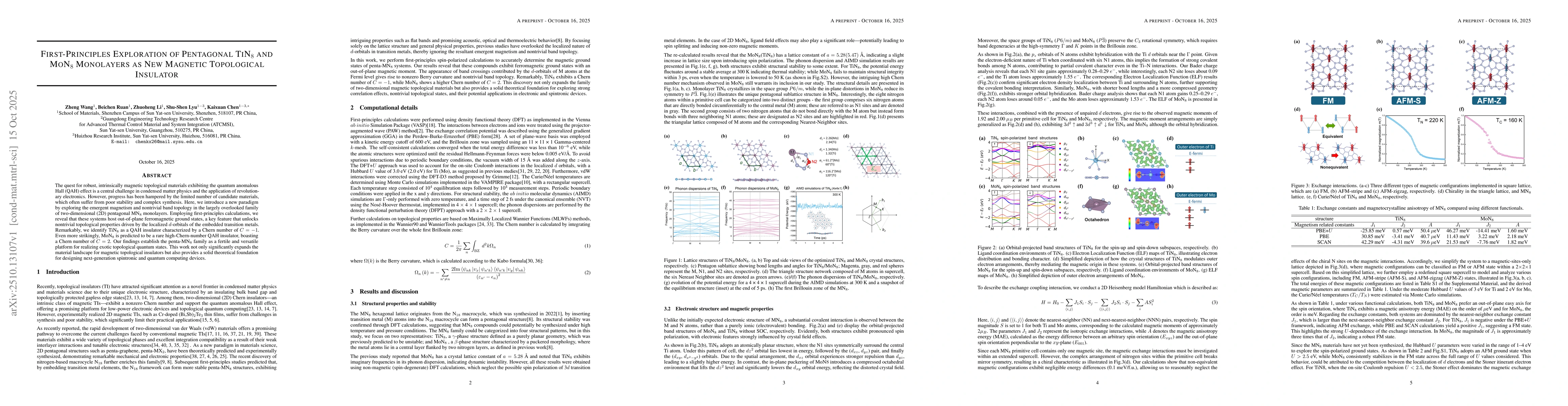 Thumbnail for First-Principles Exploration of Pentagonal TiN$_8$ and MoN$_8$
  Monolayers as New Magnetic Topological Insulator