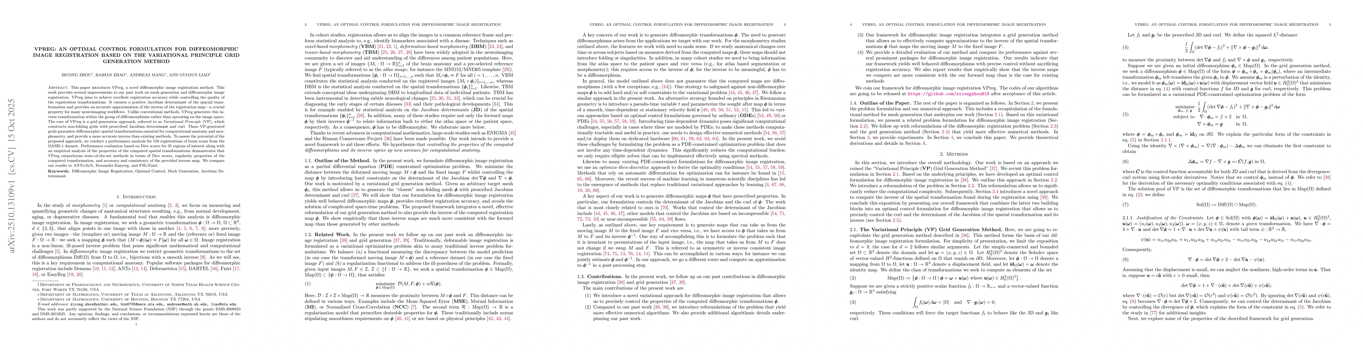 Thumbnail for VPREG: An Optimal Control Formulation for Diffeomorphic Image
  Registration Based on the Variational Principle Grid Generation Method