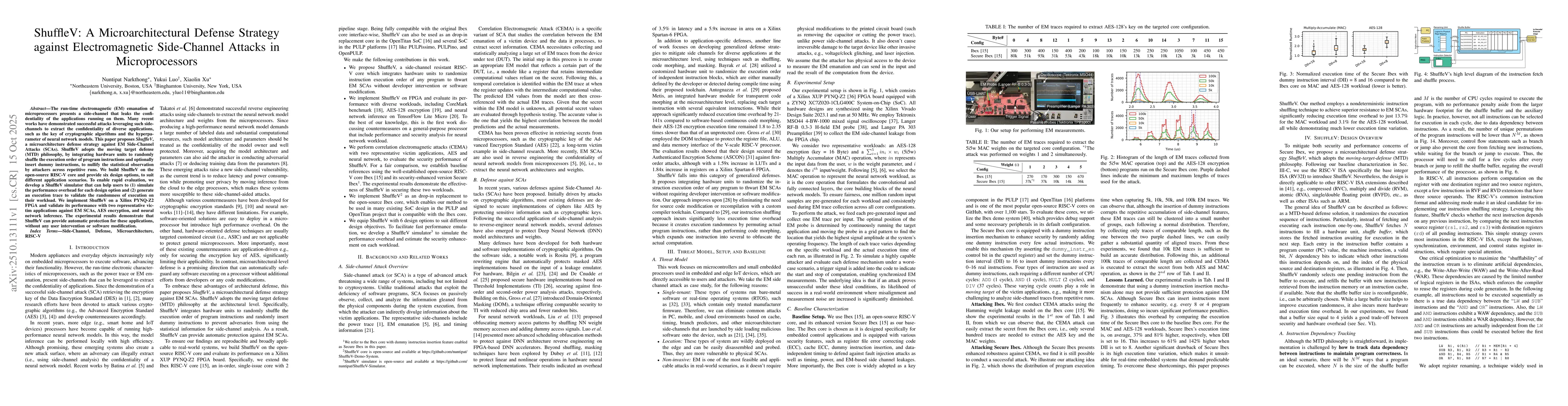 Thumbnail for ShuffleV: A Microarchitectural Defense Strategy against Electromagnetic
  Side-Channel Attacks in Microprocessors