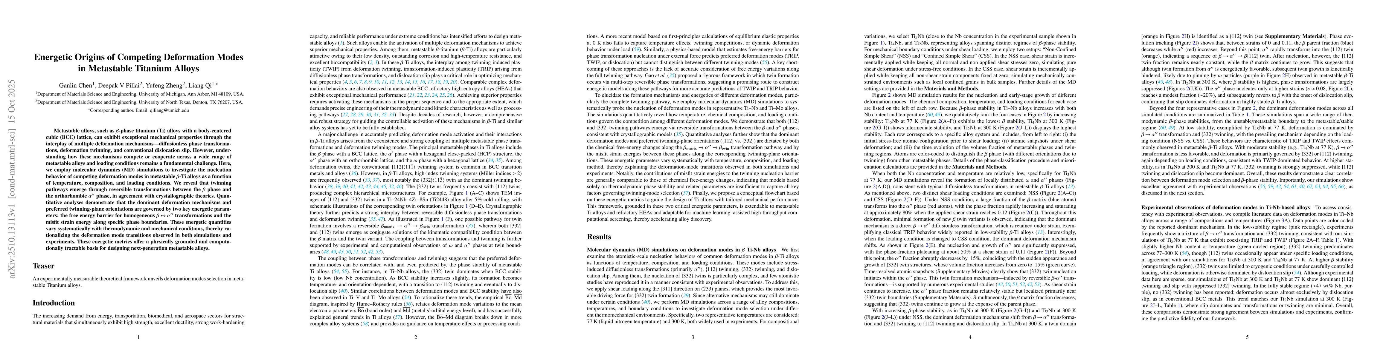 Thumbnail for Energetic Origins of Competing Deformation Modes in Metastable Titanium
  Alloys