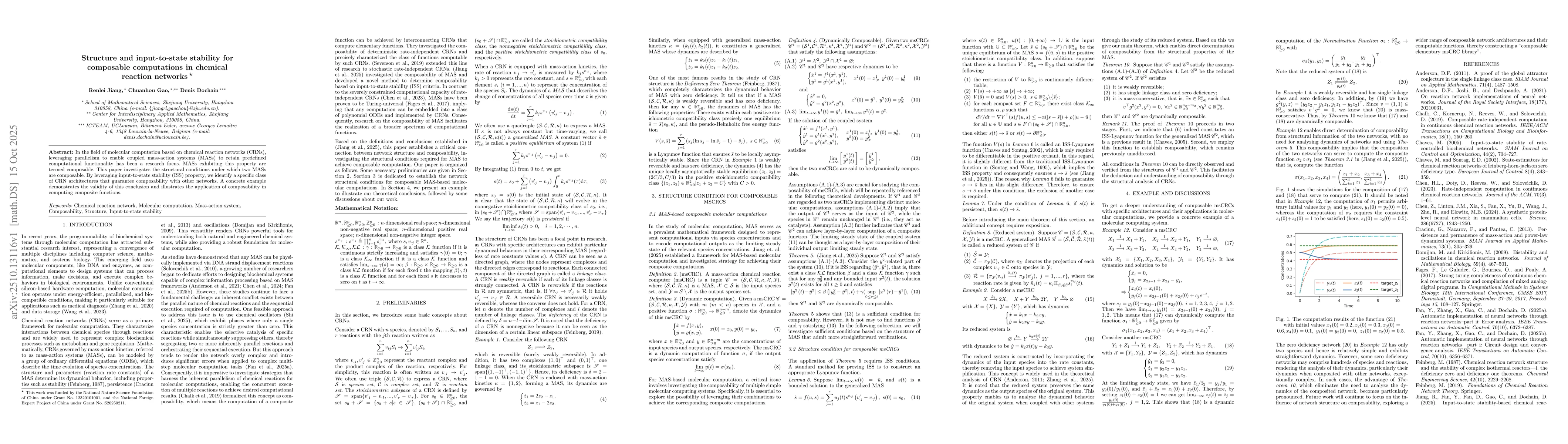 Thumbnail for Structure and input-to-state stability for composable computations in
  chemical reaction networks