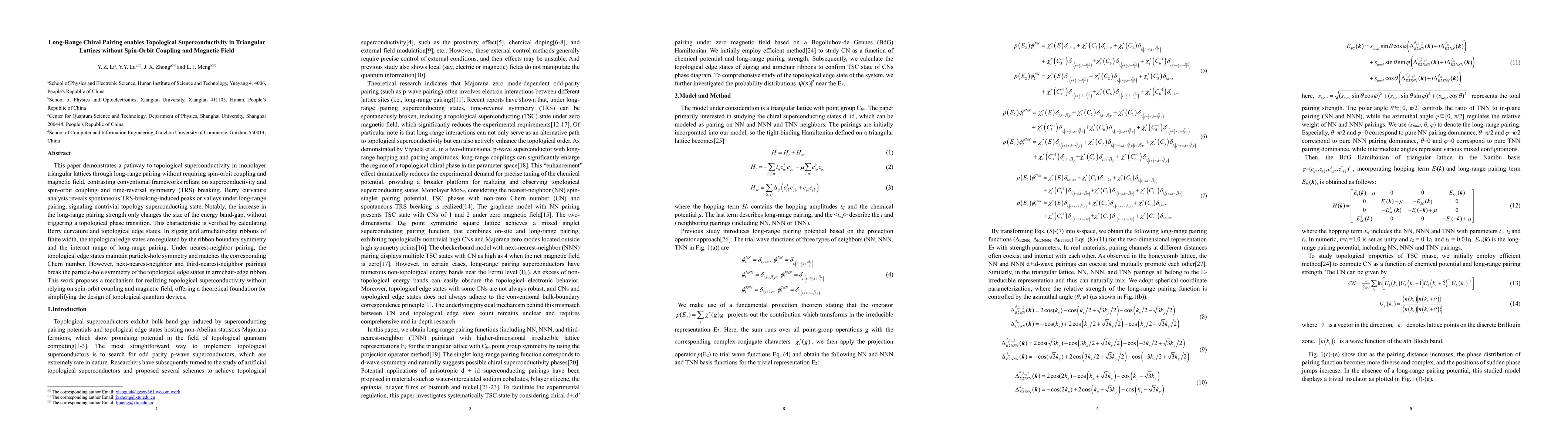 Thumbnail for Long-Range Chiral Pairing enables Topological Superconductivity in
  Triangular Lattices without Spin-Orbit Coupling and Magnetic Field