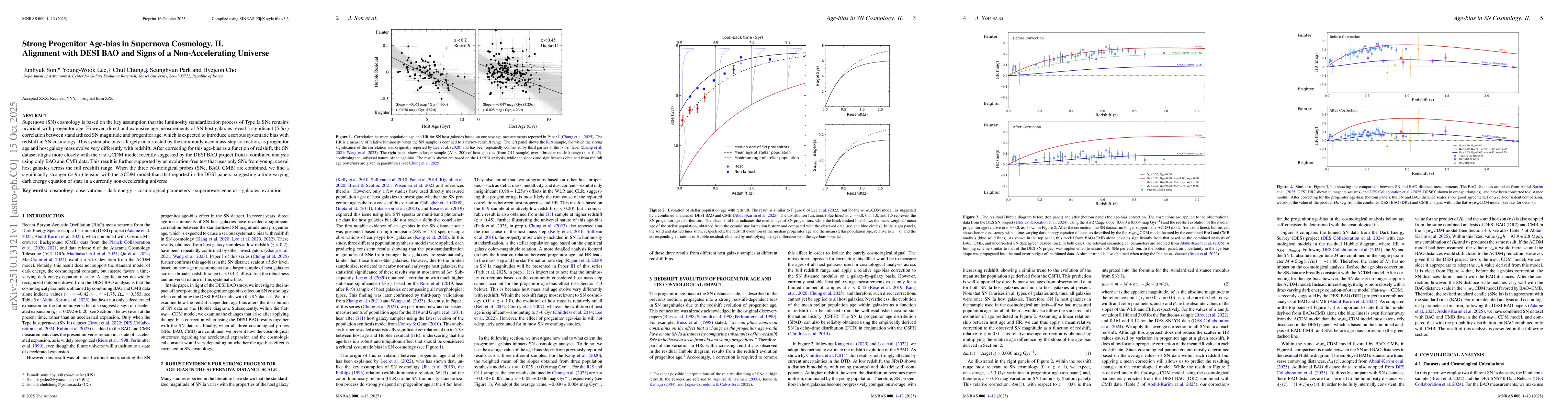 Thumbnail for Strong Progenitor Age-bias in Supernova Cosmology. II. Alignment with
  DESI BAO and Signs of a Non-Accelerating Universe