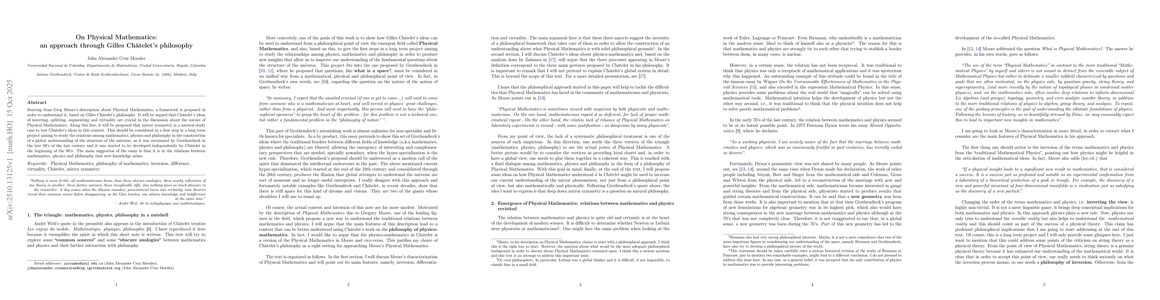 Thumbnail for On Physical Mathematics: an approach through Gilles Châtelet's
  philosophy