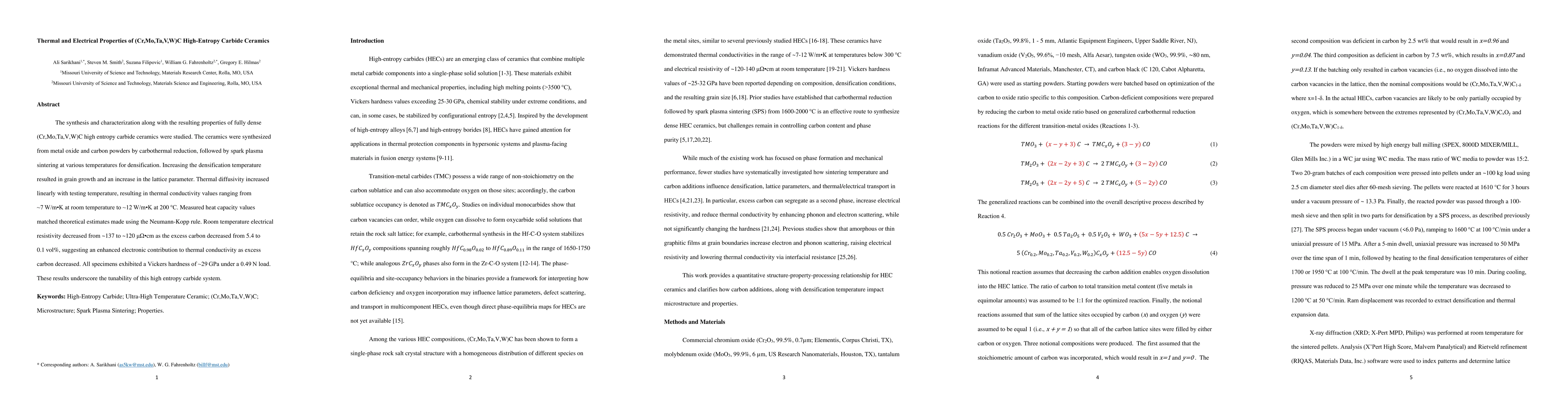 Thumbnail for Thermal and Electrical Properties of (Cr,Mo,Ta,V,W)C High-Entropy
  Carbide Ceramics