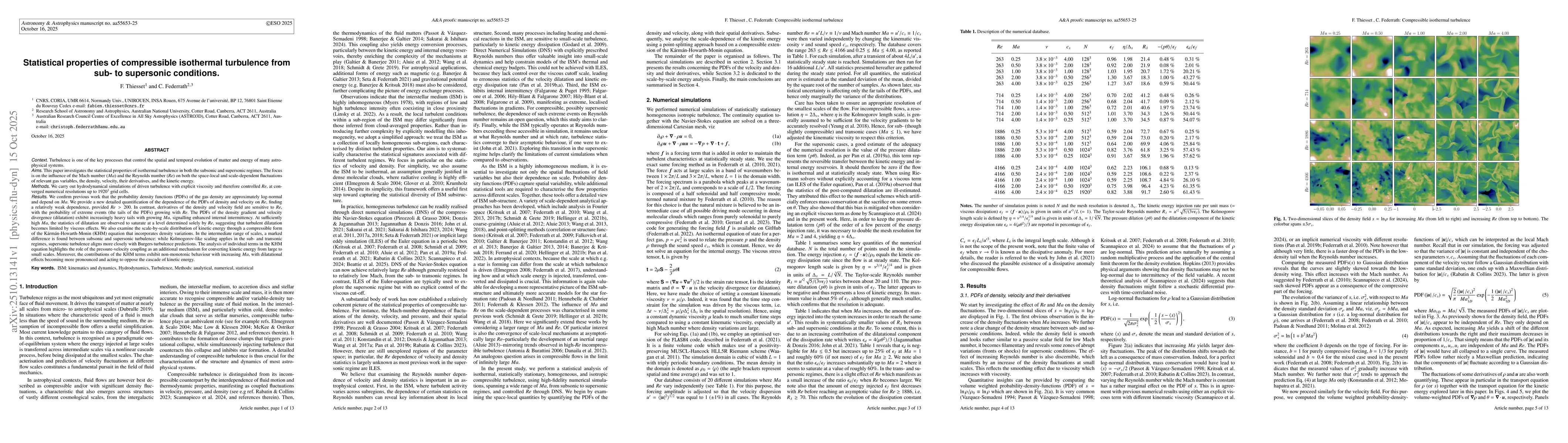Thumbnail for Statistical properties of compressible isothermal turbulence from sub-
  to supersonic conditions
