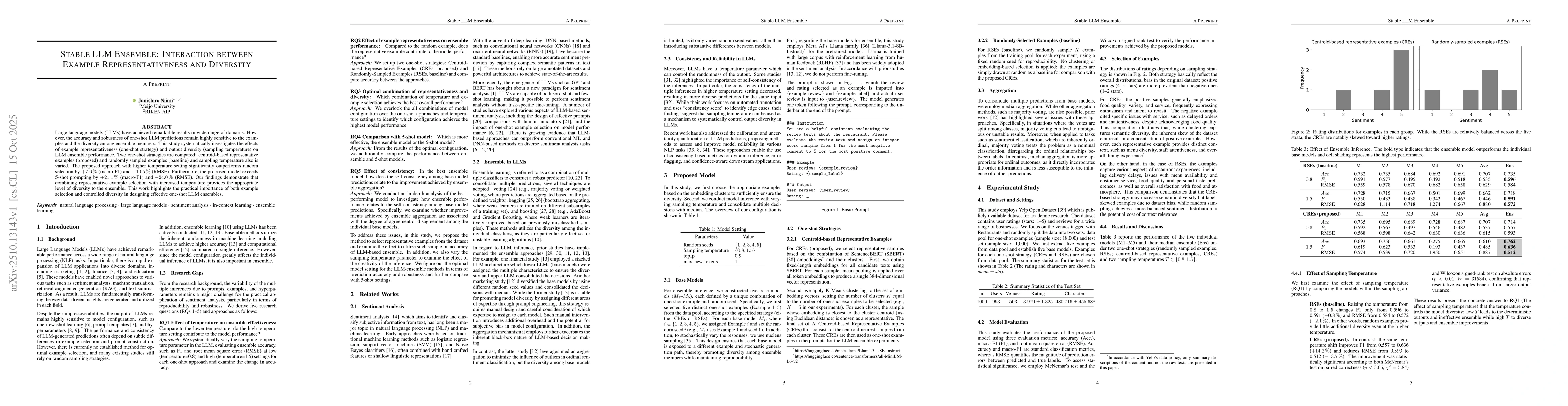 Thumbnail for Stable LLM Ensemble: Interaction between Example Representativeness and
  Diversity