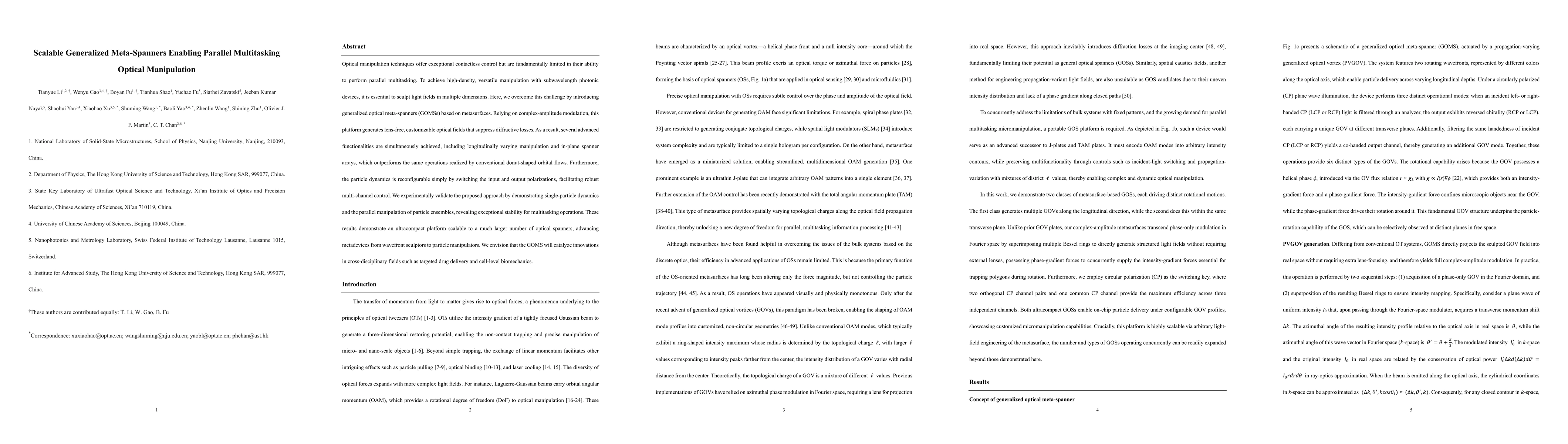 Thumbnail for Scalable Generalized Meta-Spanners Enabling Parallel Multitasking
  Optical Manipulation