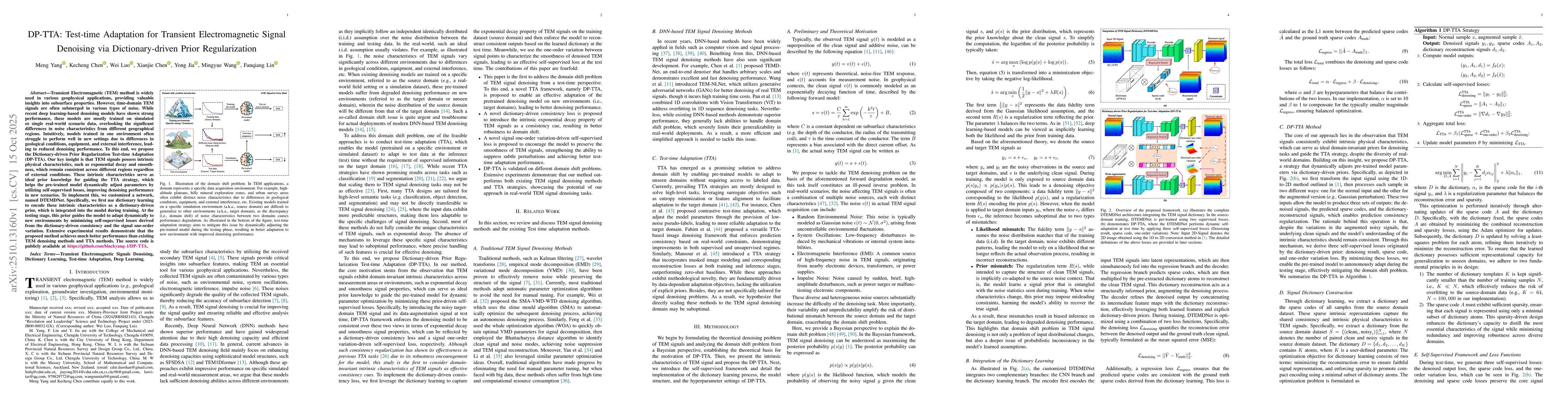 Thumbnail for DP-TTA: Test-time Adaptation for Transient Electromagnetic Signal
  Denoising via Dictionary-driven Prior Regularization