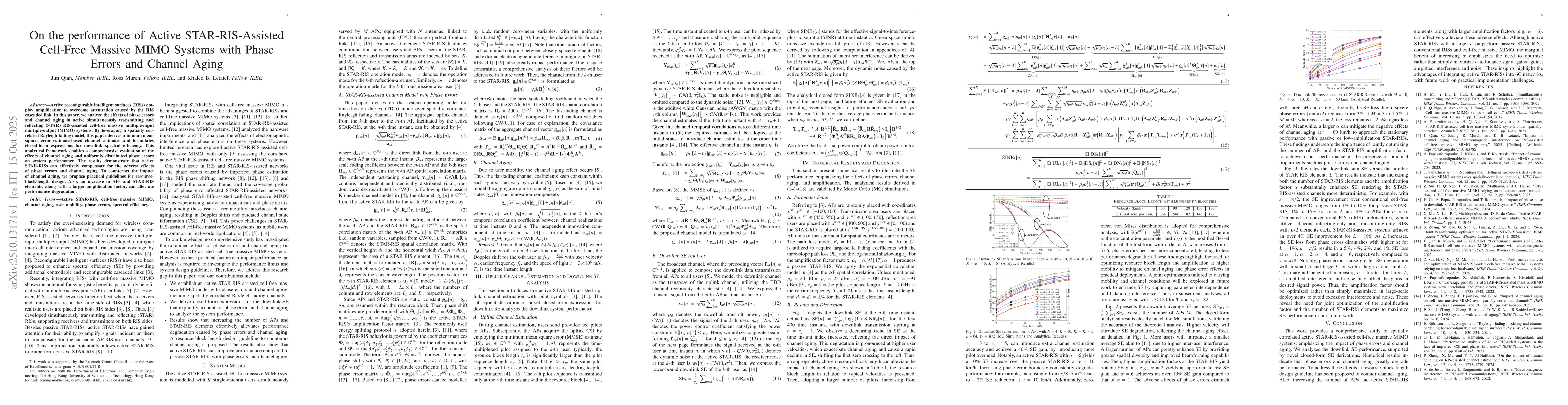 Thumbnail for On the performance of Active STAR-RIS-Assisted Cell-Free Massive MIMO
  Systems with Phase Errors and Channel Aging