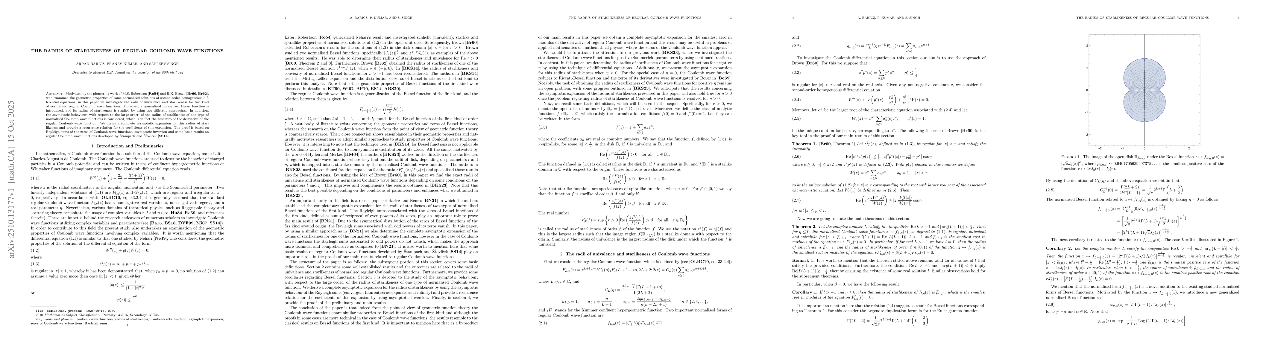 Thumbnail for The radius of starlikeness of regular Coulomb wave functions