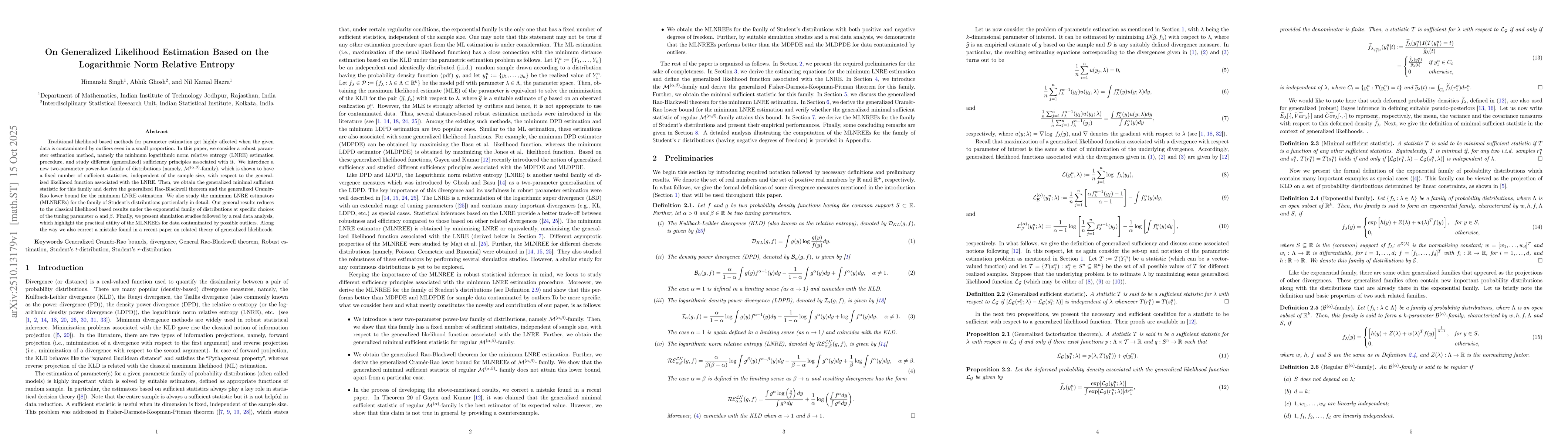 Thumbnail for On Generalized Likelihood Estimation Based on the Logarithmic Norm
  Relative Entropy