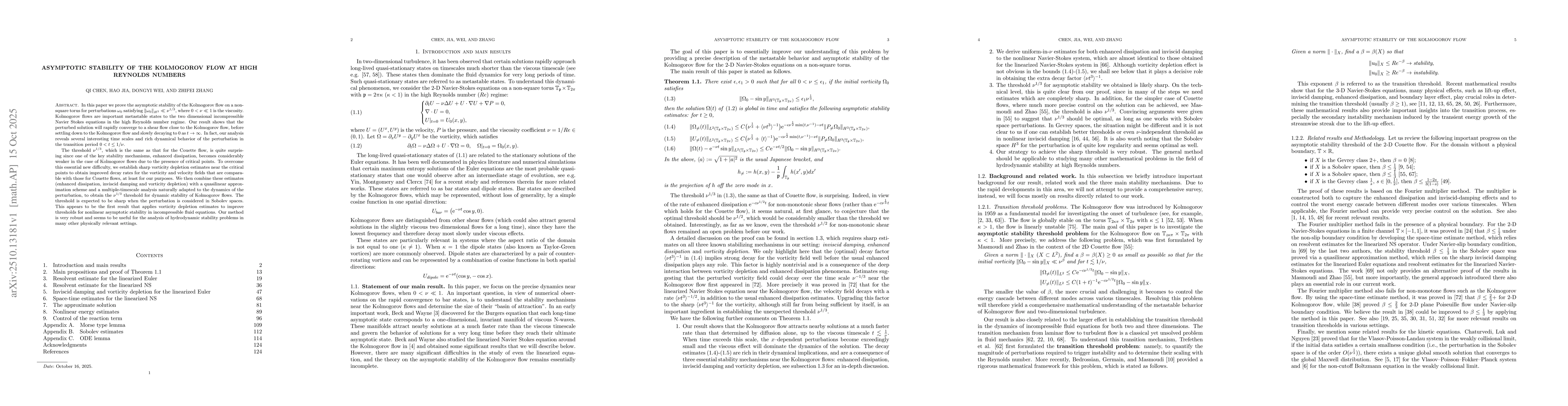 Thumbnail for Asymptotic stability of the Kolmogorov flow at high Reynolds numbers